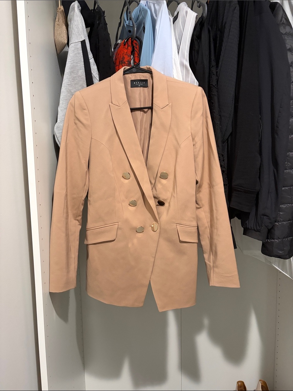 Tailored Double-Breasted Blazer in Camel